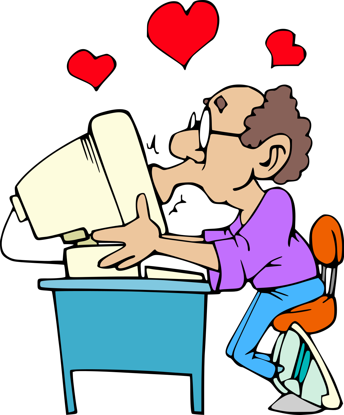 Un personnage en train d'embrasser son PC